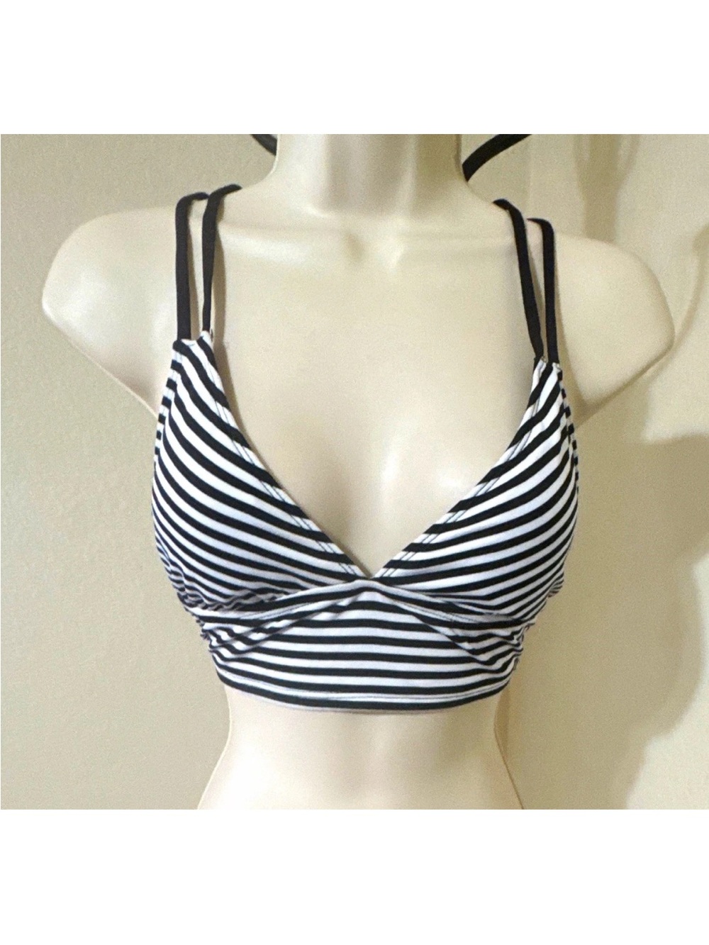 Mossimo Striped Bikini Swim Top Black/White Adjustable Spaghetti Straps M